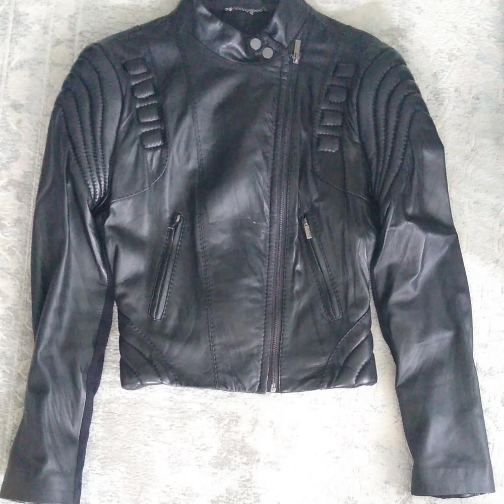 BCBGMaxAzria Black Leather Moto Motorcycle Jacket Women's Size Medium